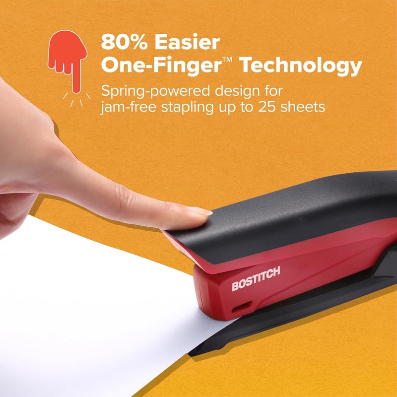 PaperPro Bostitch Office Executive 3 in 1 Stapler, Includes 210 Staples and Integrated Staple Remover, One Finger Stapling, No Effort, 20 Sheet Capacity, Spring Powered Stapler, Red - Image 3